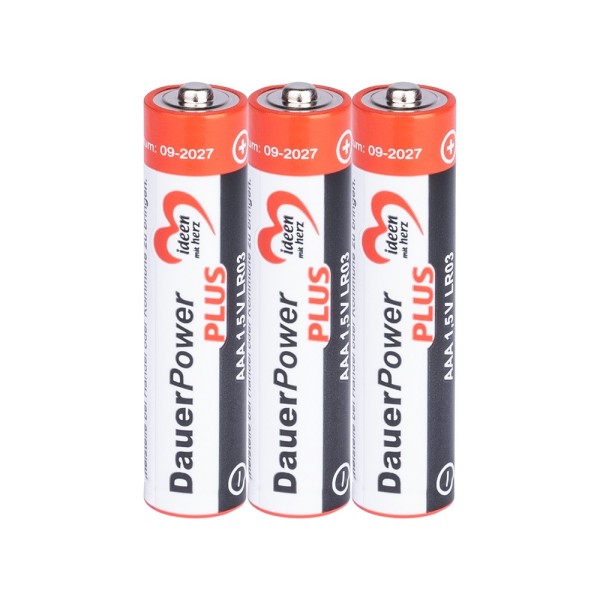 Batterien, DauerPower Plus, AAA Micro LR03, 1,5V, 3 Stück