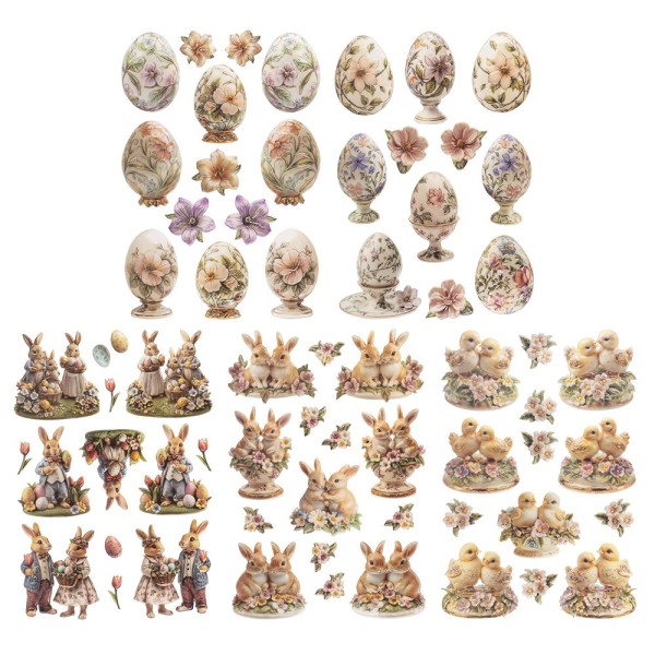 3-D Relief-Sticker, Porzellan-Optik, Ostern, versch. Größen, 5 Bogen