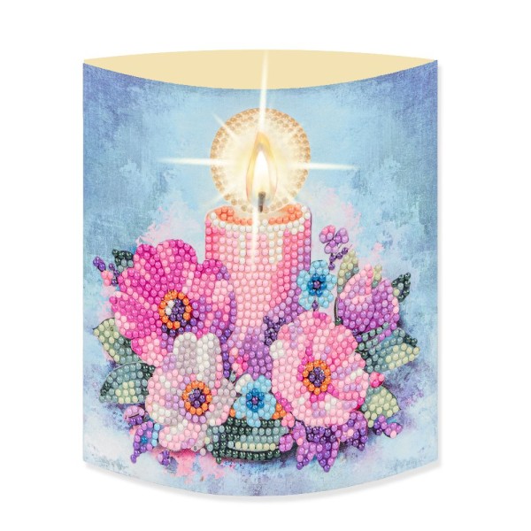 Diamond-Painting-Aufstellkarte mit LED-Licht, Kerze mit Blumen 3, inkl. Timer