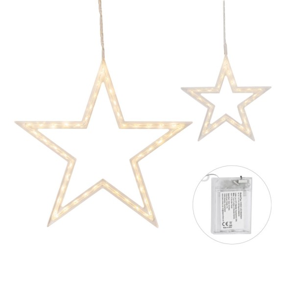 LED-Stern-Rahmen zum Aufhängen, 2 Größen, 26/49 LEDs in Warmweiß, Timer-Funktion, 2 Stück
