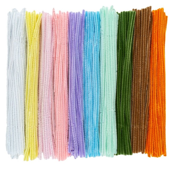 Chenille-Drähte, Farbsortierung 1, 30cm lang, Ø 6mm, 10 verschiedene Farben, 250 Stück