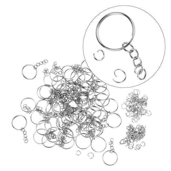 Schlüsselringe mit Kette, Ø2,5cm, 5cm lang, inkl. Spaltringe & Verbindungsringe, 180-teilig
