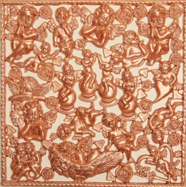 Wachsornament-Platte Putten & Engel, 16 x 16 cm, terracotta