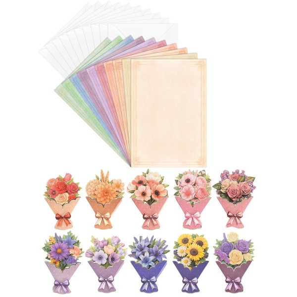 Motiv-Grußkarten, Marmor-Rahmen, 11,5cm x 16,5cm, inkl. Umschläge & 3-D Motive Blumentüten, 10 Stück