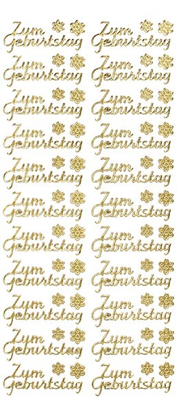 Sticker, Schrift, Zum Geburtstag, Perlmuttfolie, gold