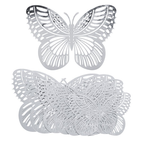 Laser-Aufleger Schmetterlinge, Design 3, je 2 Stück in 3 Größen, silber, spiegelnd, 6 Stück