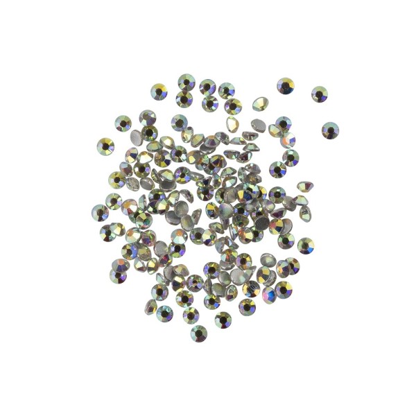 Strass-Steine, Kristall-Glas, facettiert, Ø3mm, 1,6mm hoch, klar irisierend, 500 Stück