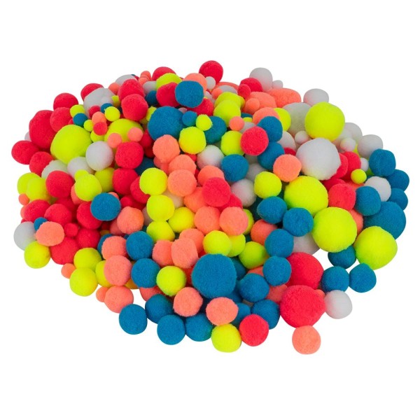Pompons, Neonfarbtöne, versch. Farben und Größen, 500 Stück