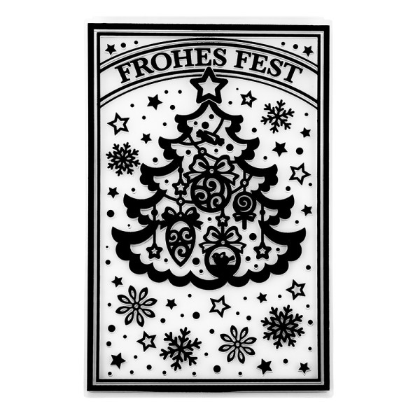 Prägeschablone, Frohes Fest & Weihnachtsbaum, 14,5cm x 9,5cm