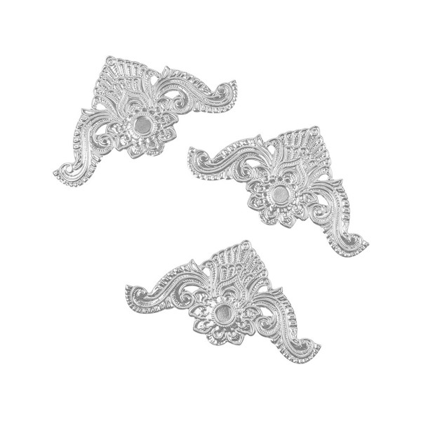 Metall-Ornamente, Design 12, 10,4cm x 5,6cm, silber, 3 Stück