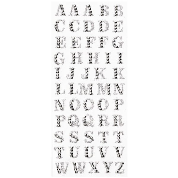 Strass-Sticker mit Glimmer, Alphabet, 8,5 x 20 cm, silber