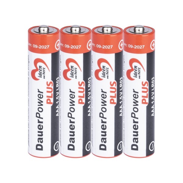 Batterien, DauerPower Plus, AAA Micro LR03, 1,5V, 4 Stück