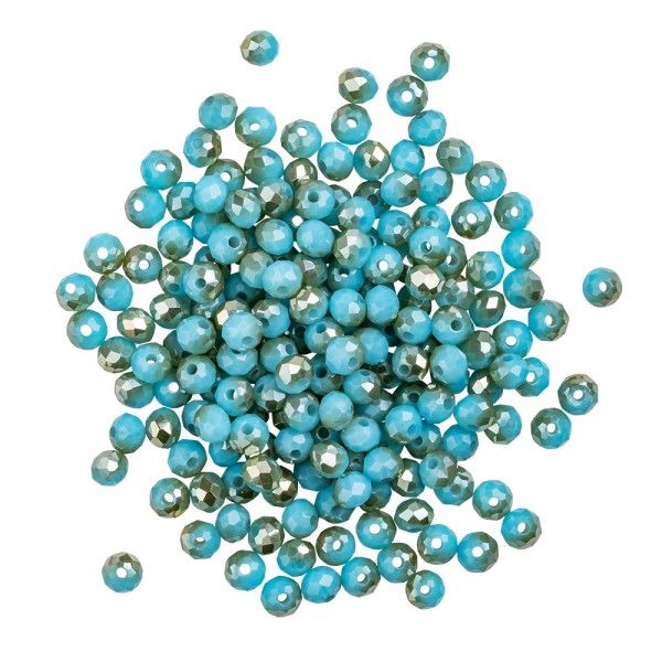 Perlen, rund, Ø 4mm, facettiert, zweifarbig, türkis, grüngold-metallic, 180 Stück