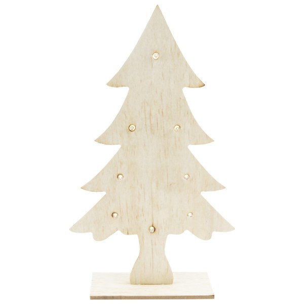 LED-Tanne, Holz, Tanne: 27cm x 16cm x 0,5cm, mit Fuß, 8 LEDs, warmweiß