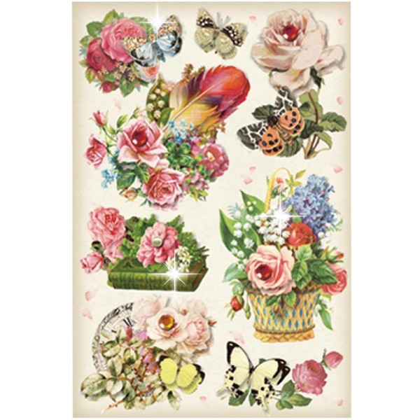 3-D Stickerbogen, Vintage-Blumen 8, 12,7 x 18,8 cm