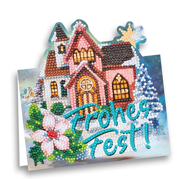 Diamond-Painting-Aufstellkarte, Kirche - Frohes Fest!, 16,3cm x 16cm, inkl. Zubehör