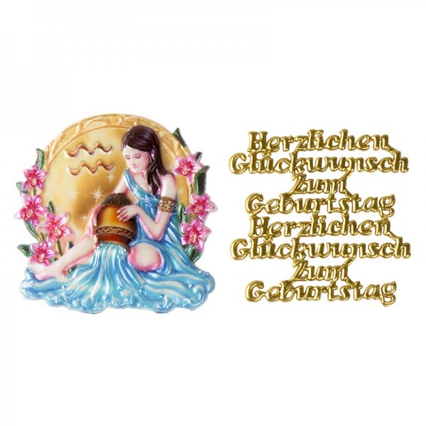 Wachsornamente, Sternzeichen Wassermann & Herzlichen Glückwunsch, 2 Stück