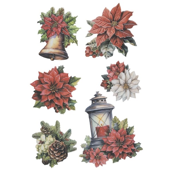 3-D Relief-Sticker, Weihnachtliche Floristik 1, versch. Größen, selbstklebend