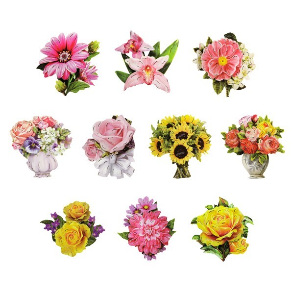 3-D Motive, Blumen, Gold-Gravur, 7-8,5cm, 10 Motive