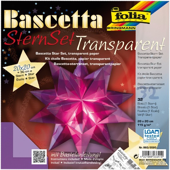 Bascetta Stern Set, transparent, 20x20cm, 32 Blatt, violett
