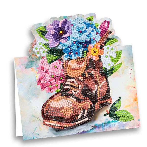 Diamond-Painting-Aufstellkarte, Stiefel mit Blumen, 16,3cm x 16cm, inkl. Zubehör