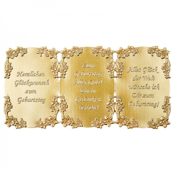 Wachsplatte, Wachsornamente, geprägt, 10 x 20 cm, gold, Sprüche zum Geburtstag