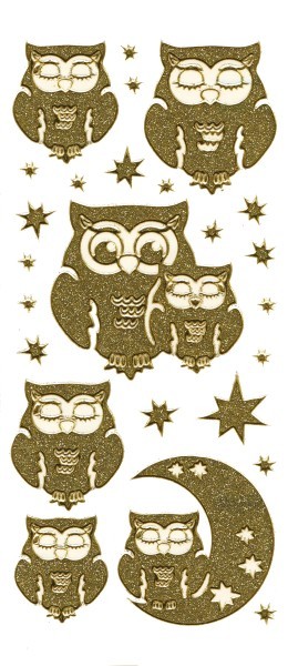 Microglitter-Sticker Eulen & Sterne, gold