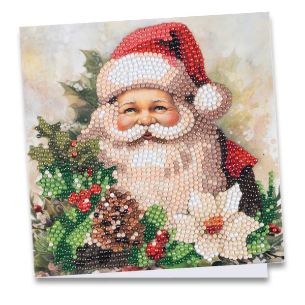 Diamond-Painting-Grußkarte, Weihnachtsmann mit Weihnachtsstern, 16cm x 16cm, inkl. Zubehör