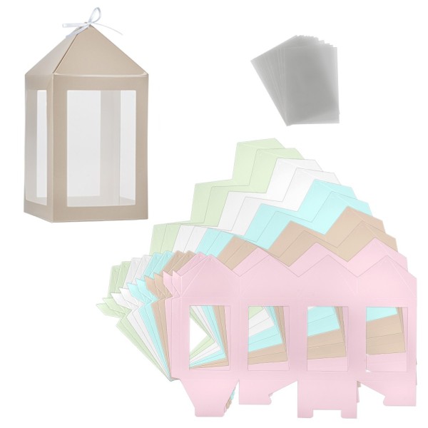 Faltboxen, Laterne, 250g/m², 20,5cm x 10cm x 10cm, verschiedene Pastellfarben, 10 Stück