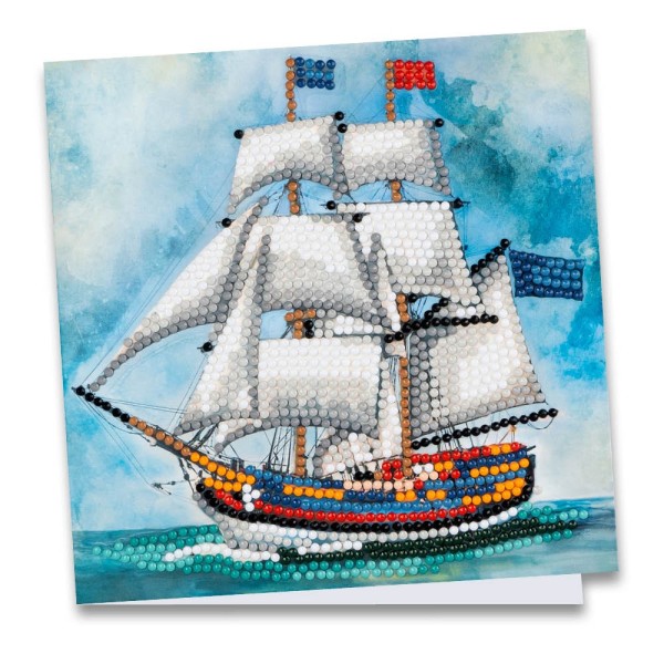 Diamond-Painting-Grußkarte, Segelschiff, 16cm x 16cm, inkl. Zubehör