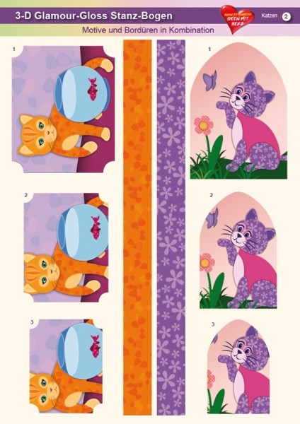 3-D GlamourGloss Bogen, Katzen, DIN A4, Motiv 2