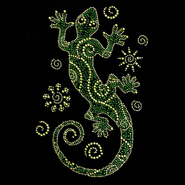 Bügelstrass-Design, DIN A4, mehrfarbig, Gecko 3, grün