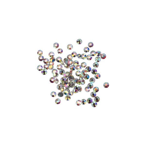 Strass-Steine, Kristall-Glas, facettiert, Ø2,3mm, 0,9mm hoch, klar irisierend, 1000 Stück