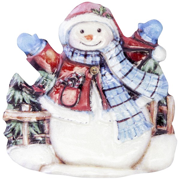 Wachsornament Fröhl. Schneemänner 9, farbig, geprägt, 7cm