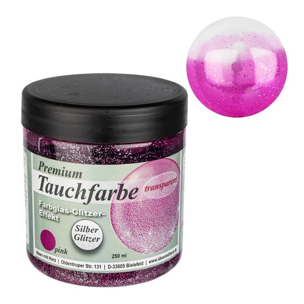Premium-Tauchfarbe, Farbglas-Glitzer-Effekt, pink mit Silber-Glitzer, 250ml
