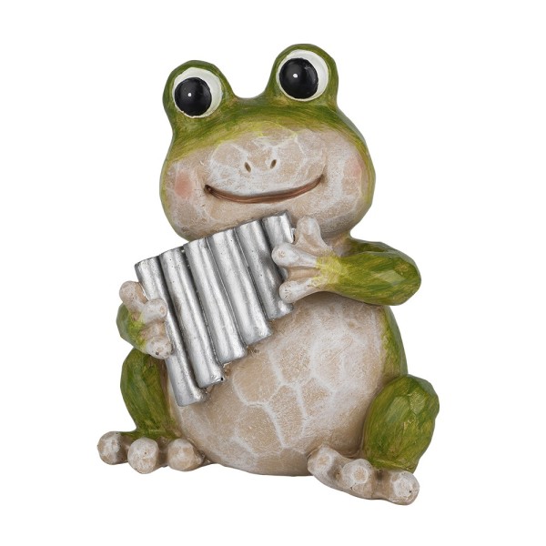 Deko-Frosch mit Panflöte, 13,5cm hoch, 11cm breit