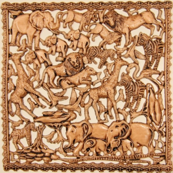 Wachsornament-Platte Afrika, 16 x 16 cm, sand patiniert