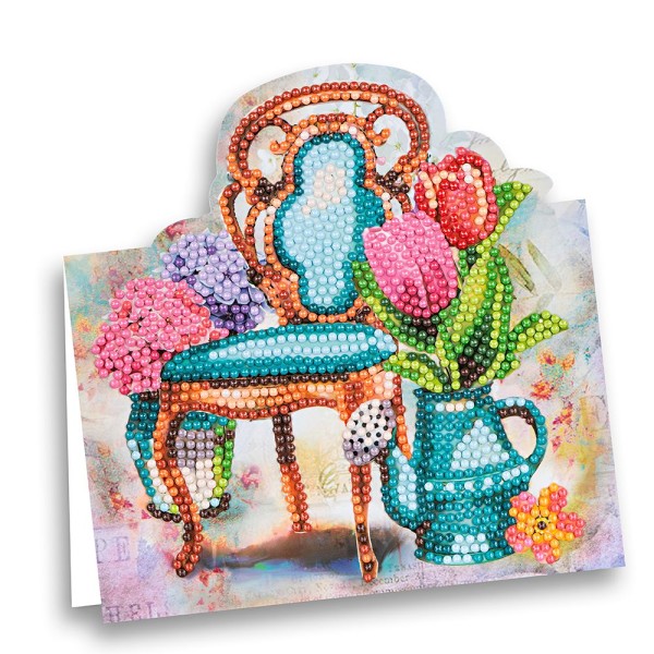 Diamond-Painting-Aufstellkarte, Stuhl mit Blumen, 16,3cm x 16cm, inkl. Zubehör