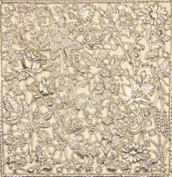 Wachsornament-Platte Rosen, 16 x 16 cm, silber