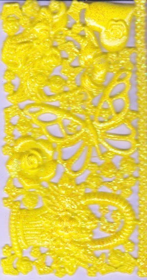 Wachsornament-Platte Frühling, 16 x 8 cm gelb mit Glimmer