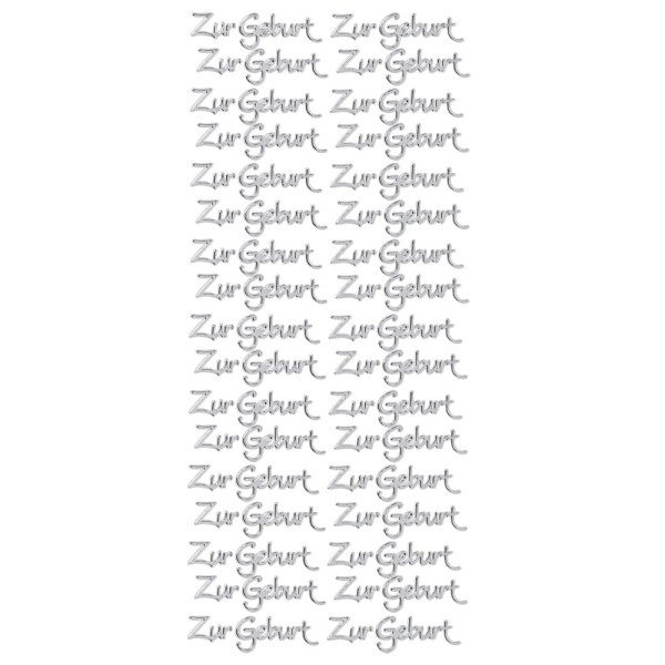 Sticker, Schrift, Zur Geburt, Spiegelfolie, silber