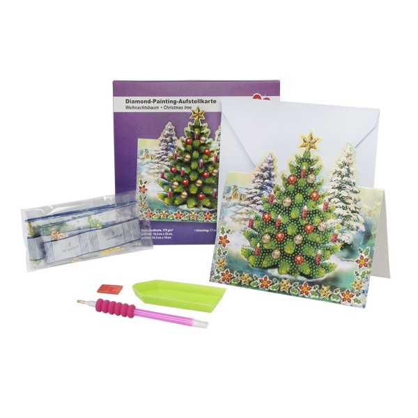 Diamond-Painting-Aufstellkarte, Weihnachtsbaum, 16,3cm x 16cm, inkl. Umschlag & Werkzeug