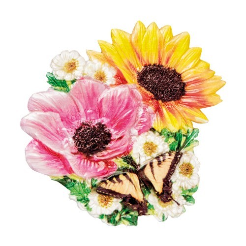 Wachsornament Blumen & Schmetterlinge 10, farbig, geprägt, 7cm