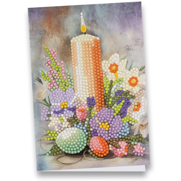 Diamond-Painting-Grußkarte, Kerze mit Blumen&Eiern, 11,5cm x 16,5cm, inkl. Zubehör