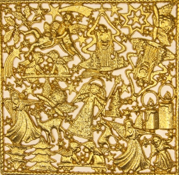 Wachsornament-Platte Weihnachten, 16 x 16 cm, gold