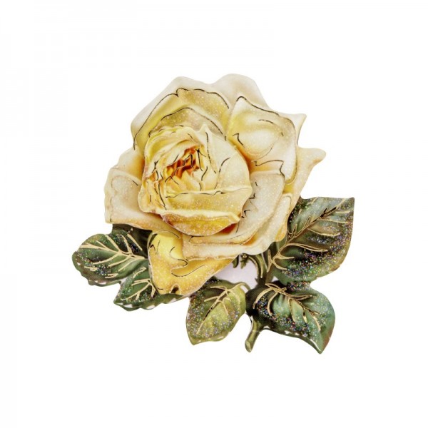 3-D Motiv, gelbe Rose, Gold-Gravur & Glimmerlack, 8 cm