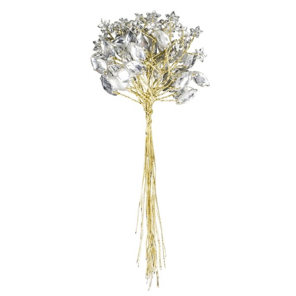 Kristallzweige, Navette & Blumen, 14cm, silber hinterlegt, klar, 10 Stück