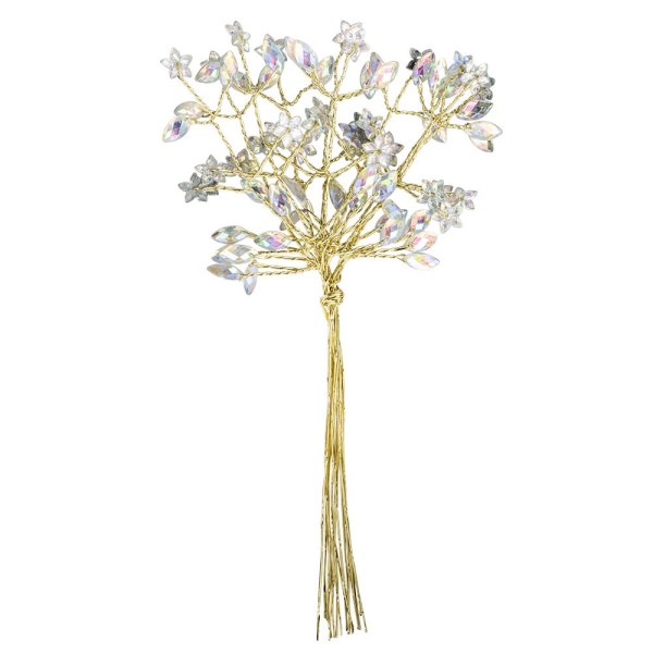 Kristallzweige, Navette & Blumen, 14cm, silber hinterlegt, klar, irisierend, 10 Stück