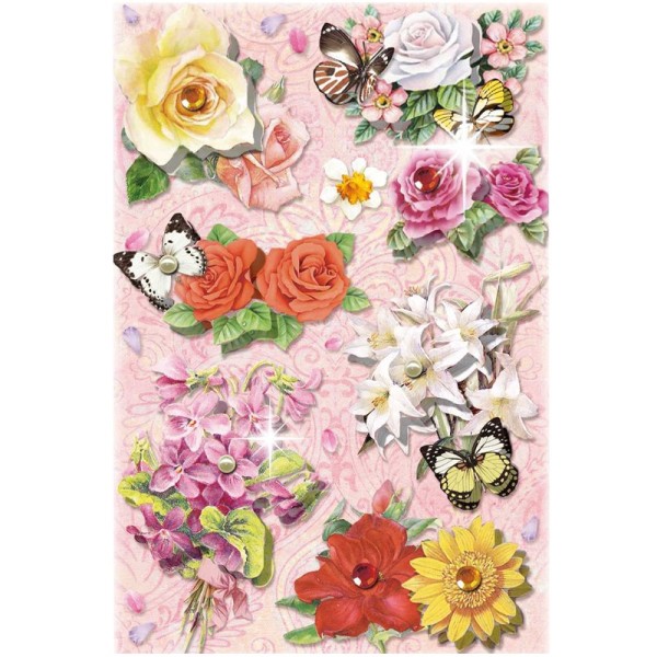 3-D Stickerbogen, Blumen auf Rosa 4, 12,7 x 18,8 cm
