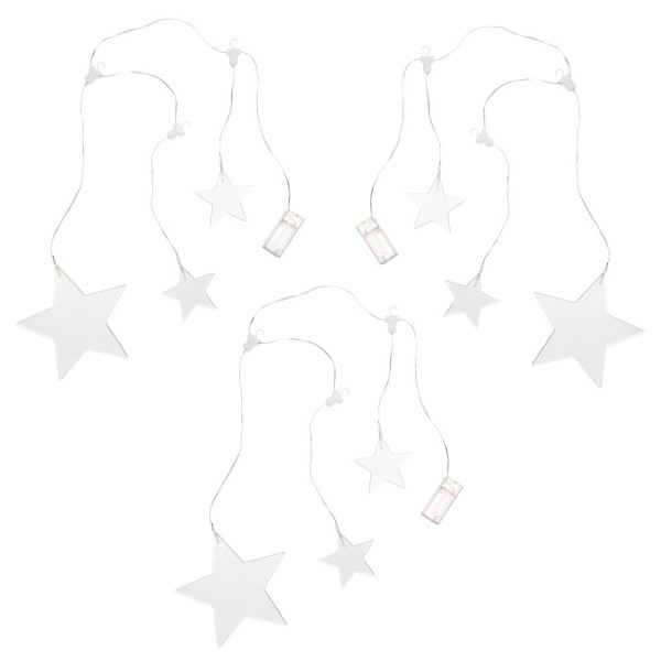 LED-Sternen-Girlande, 3 klare, flache Sterne, warmweiß, 3 Stück